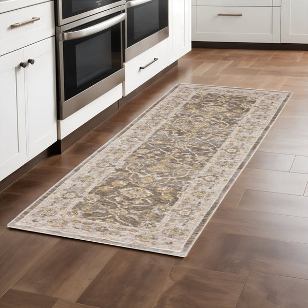 HomeRoots 5' Elegantly Crafted Beige and Grey Machine-Woven Oriental Area Rug for Timeless Indoor Charm 8' Runner Runner 388418