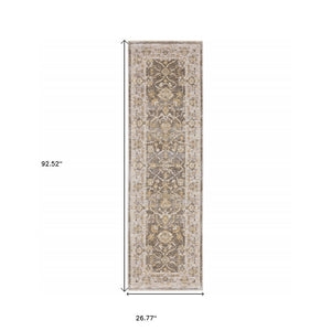 HomeRoots 5' Elegantly Crafted Beige and Grey Machine-Woven Oriental Area Rug for Timeless Indoor Charm 8' Runner Runner 388418