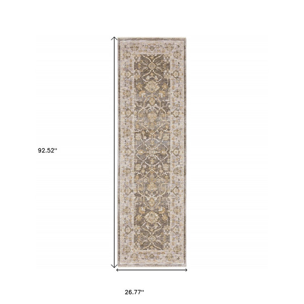 HomeRoots 5' Elegantly Crafted Beige and Grey Machine-Woven Oriental Area Rug for Timeless Indoor Charm 8' Runner Runner 388418