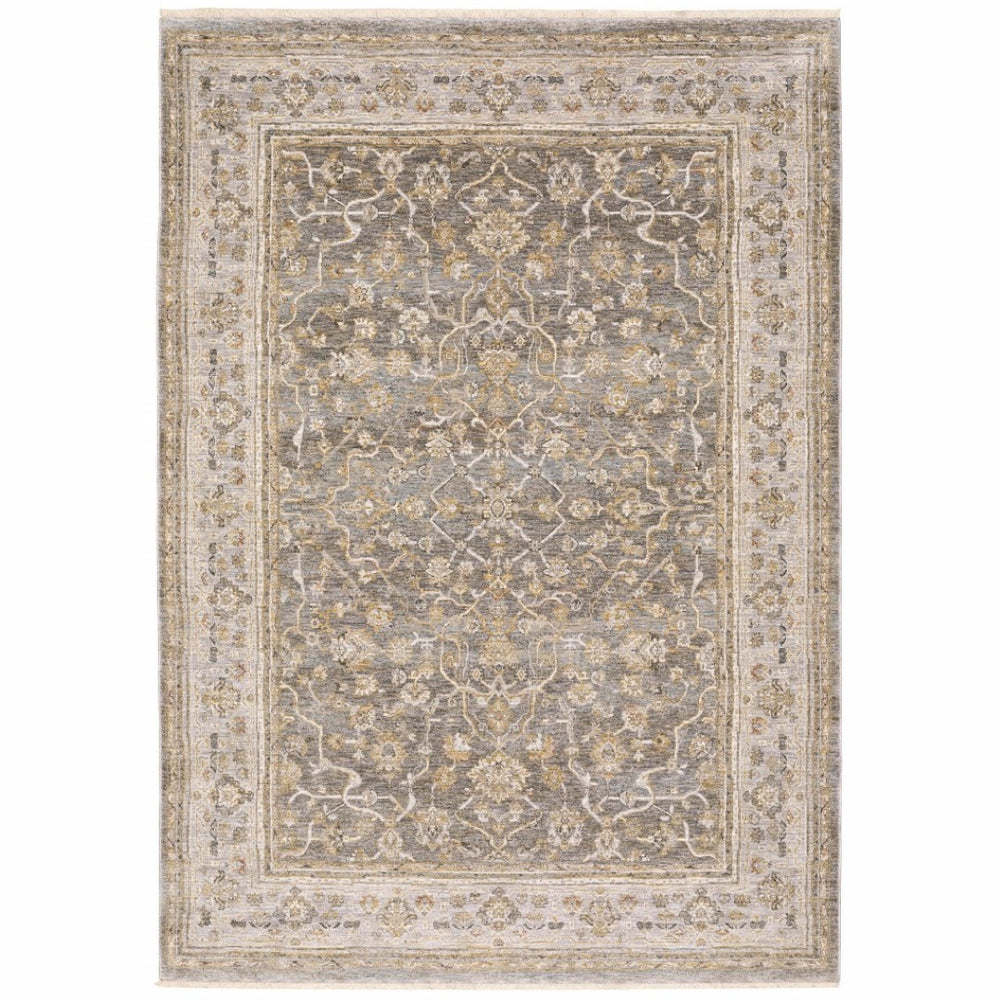 HomeRoots 5' Elegantly Crafted Beige and Grey Machine-Woven Oriental Area Rug for Timeless Indoor Charm 3' X 5' Rectangle 388419