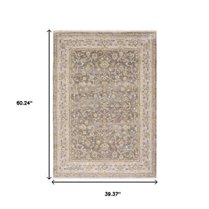 HomeRoots 5' Elegantly Crafted Beige and Grey Machine-Woven Oriental Area Rug for Timeless Indoor Charm 3' X 5' Rectangle 388419