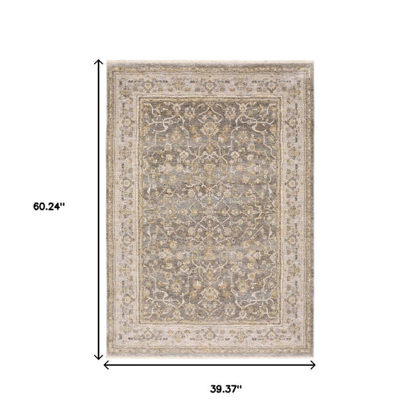HomeRoots 5' Elegantly Crafted Beige and Grey Machine-Woven Oriental Area Rug for Timeless Indoor Charm 3' X 5' Rectangle 388419