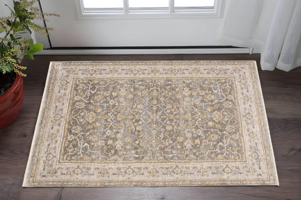 HomeRoots 5' Elegantly Crafted Beige and Grey Machine-Woven Oriental Area Rug for Timeless Indoor Charm 3' X 5' Rectangle 388419