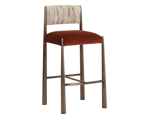 Sunpan BAYARD Barstool - Stylish Dark Bronze Frame with Two-Tone Terri Nutmeg & Meg Rust Upholstery Seat 112802