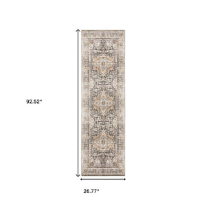 HomeRoots 10' Gray and Blue Medallion Distressed Area Rug - Vintage Charm for Family Rooms and Offices 8' Runner Runner 388425