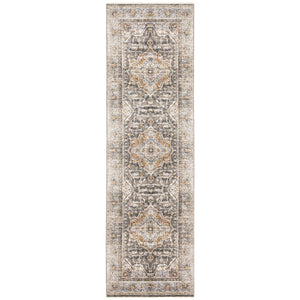 HomeRoots 10' Gray and Blue Medallion Distressed Area Rug - Vintage Charm for Family Rooms and Offices 8' Runner Runner 388425