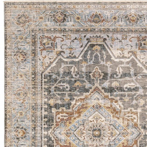 HomeRoots 10' Gray and Blue Medallion Distressed Area Rug - Vintage Charm for Family Rooms and Offices 8' Runner Runner 388425