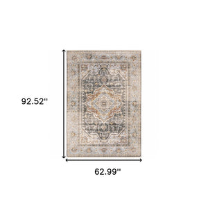 HomeRoots 10' Gray and Blue Medallion Distressed Area Rug - Vintage Charm for Family Rooms and Offices 5' X 8' Rectangle 388427