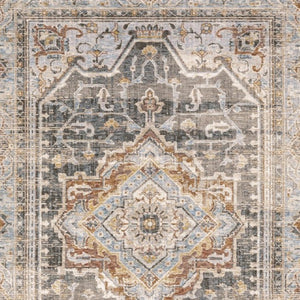 HomeRoots 10' Gray and Blue Medallion Distressed Area Rug - Vintage Charm for Family Rooms and Offices 5' X 8' Rectangle 388427