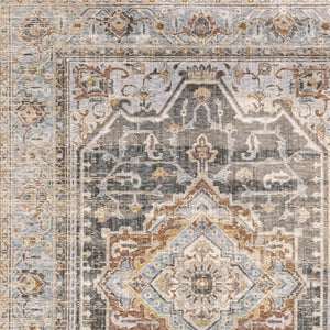 HomeRoots 10' Gray and Blue Medallion Distressed Area Rug - Vintage Charm for Family Rooms and Offices 6' X 9' Rectangle 388428