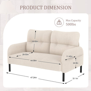 English Elm UNITED Corduroy Double Sofa with Ergonomic Support, High-Rebound Springs, Side Pockets, 500lb Capacity Beige W1568P307262