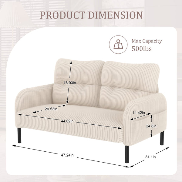 English Elm UNITED Corduroy Double Sofa with Ergonomic Support, High-Rebound Springs, Side Pockets, 500lb Capacity Beige W1568P307262