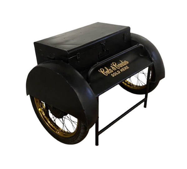 28 Inch Iron Wagon Wheel Accent Table with Rustic Distressed Trunk Storage