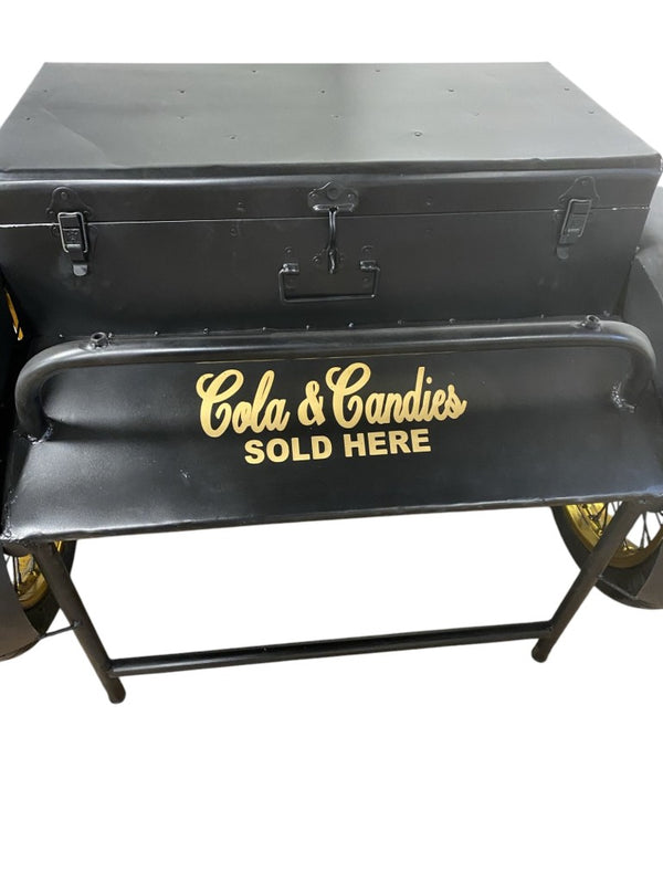 28 Inch Iron Wagon Wheel Accent Table with Rustic Distressed Trunk Storage