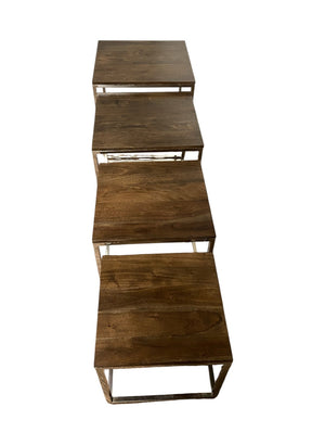 HomeRoots Set of 4 Modern Rustic Nesting Accent Tables - Stylish Acacia Wood & Stainless Steel Design for Any Space 388481