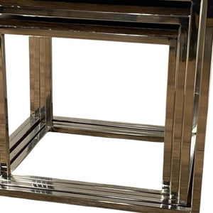 HomeRoots Set of 4 Modern Rustic Nesting Accent Tables - Stylish Acacia Wood & Stainless Steel Design for Any Space 388481