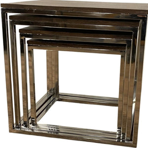 HomeRoots Set of 4 Modern Rustic Nesting Accent Tables - Stylish Acacia Wood & Stainless Steel Design for Any Space 388481