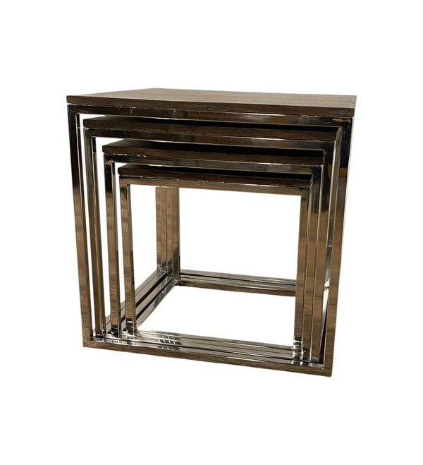 HomeRoots Set of 4 Modern Rustic Nesting Accent Tables - Stylish Acacia Wood & Stainless Steel Design for Any Space 388481