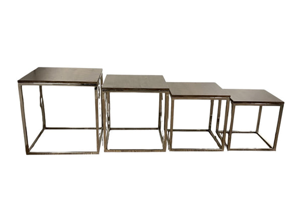 HomeRoots Set of 4 Modern Rustic Nesting Accent Tables - Stylish Acacia Wood & Stainless Steel Design for Any Space 388481