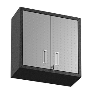 English Elm Floating Wall Cabinet Lockable Industrial Storage with Diamond Texture Dark Gray Finish B365P410806