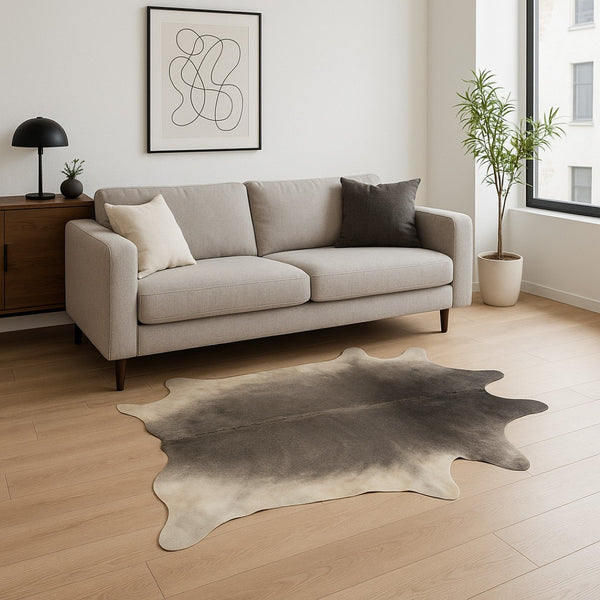 HomeRoots 6' Gray Cowhide Handmade Area Rug - Elegant, Durable, and Stain Resistant for Modern Home Décor 388523