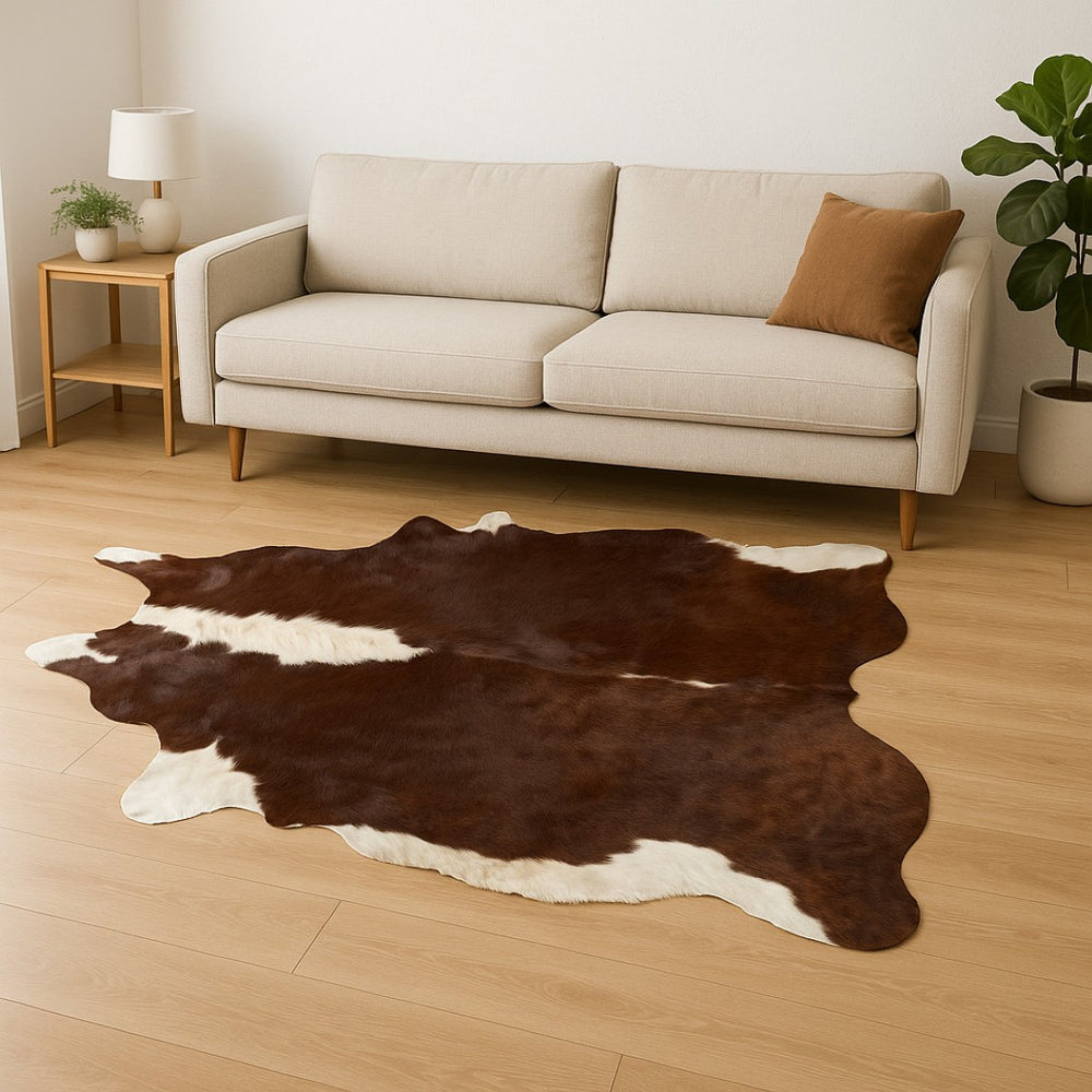 HomeRoots 6' Brown and White Cowhide Area Rug – Unique Natural Hide for Sophisticated Home Décor and Comfort 388524