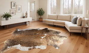 Homeroots 6' X 7' Brown White And Gold Natural Cowhide Area Rug  Cowhide 388525