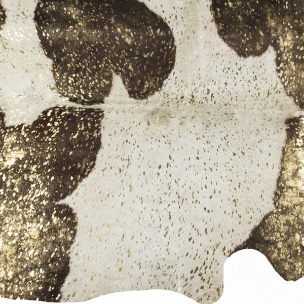 Homeroots 6' X 7' Dark Brown White And Gold Natural Cowhide Area Rug  Cowhide 388526