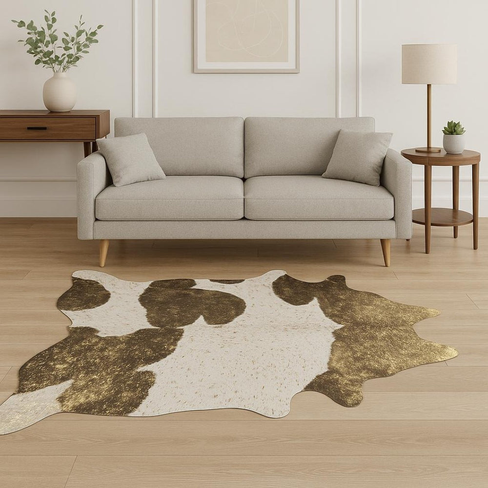 HomeRoots 6' Gold and White Cowhide Area Rug - Handcrafted Elegance for Modern Interiors, Unique Texture & Comfort 388526