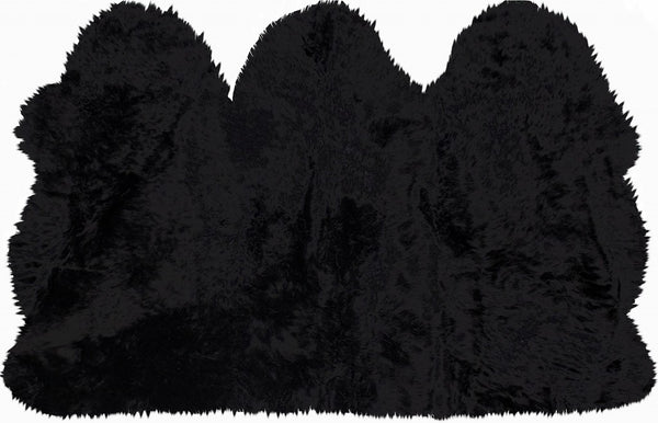 Homeroots 3' X 5' Black Natural Sheepskin Area Rug  Genuine Sheepskin 388528