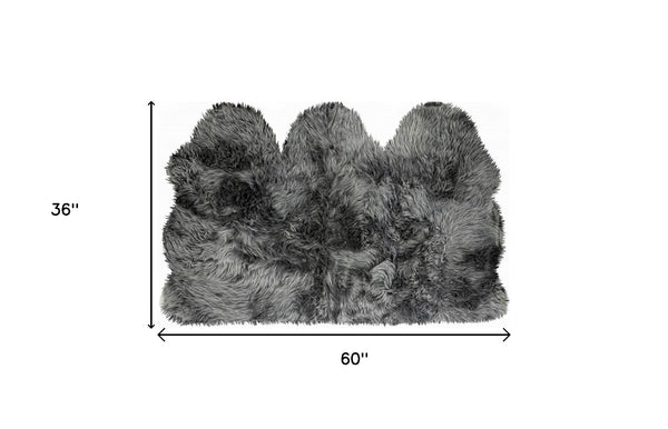 Homeroots 3' X 5' Gray Natural Sheepskin Area Rug  Genuine Sheepskin 388529