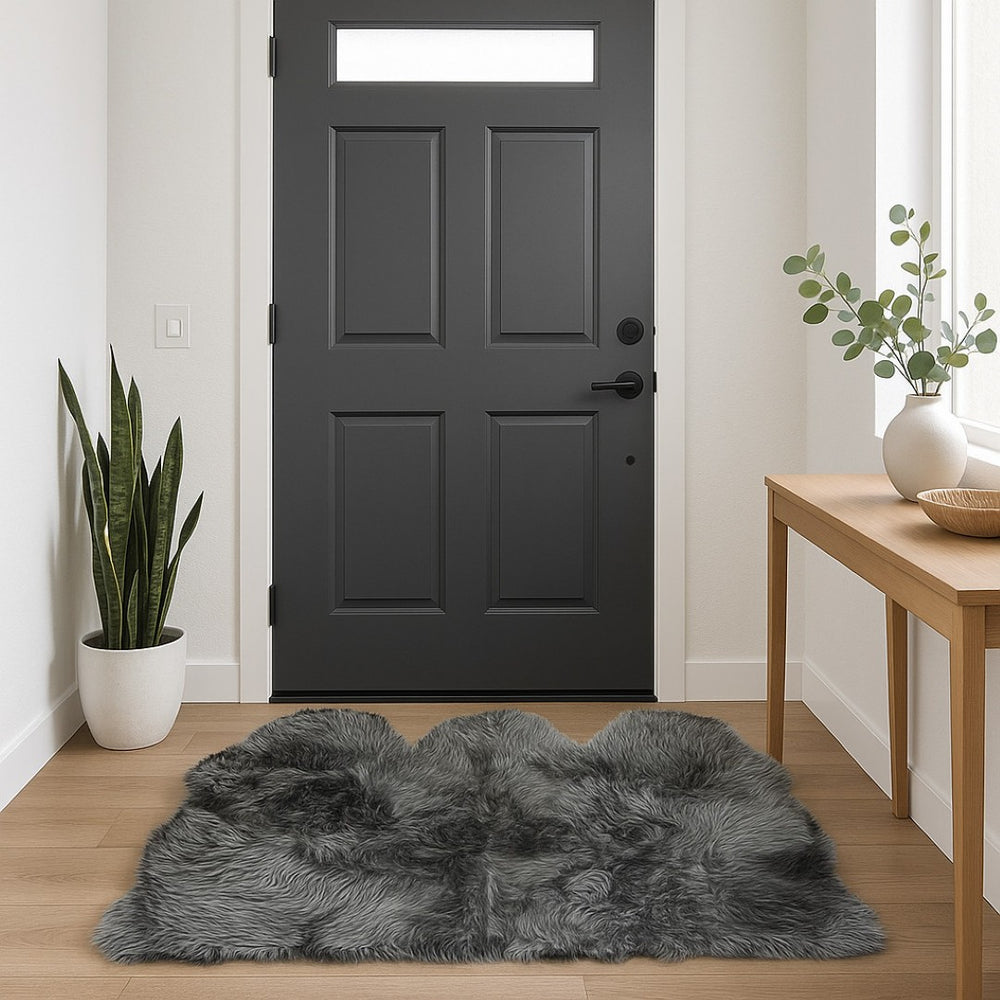 HomeRoots 3' X 5' Gray Natural Sheepskin Area Rug – Luxurious Handcrafted Comfort for Home Décor & Style 388529