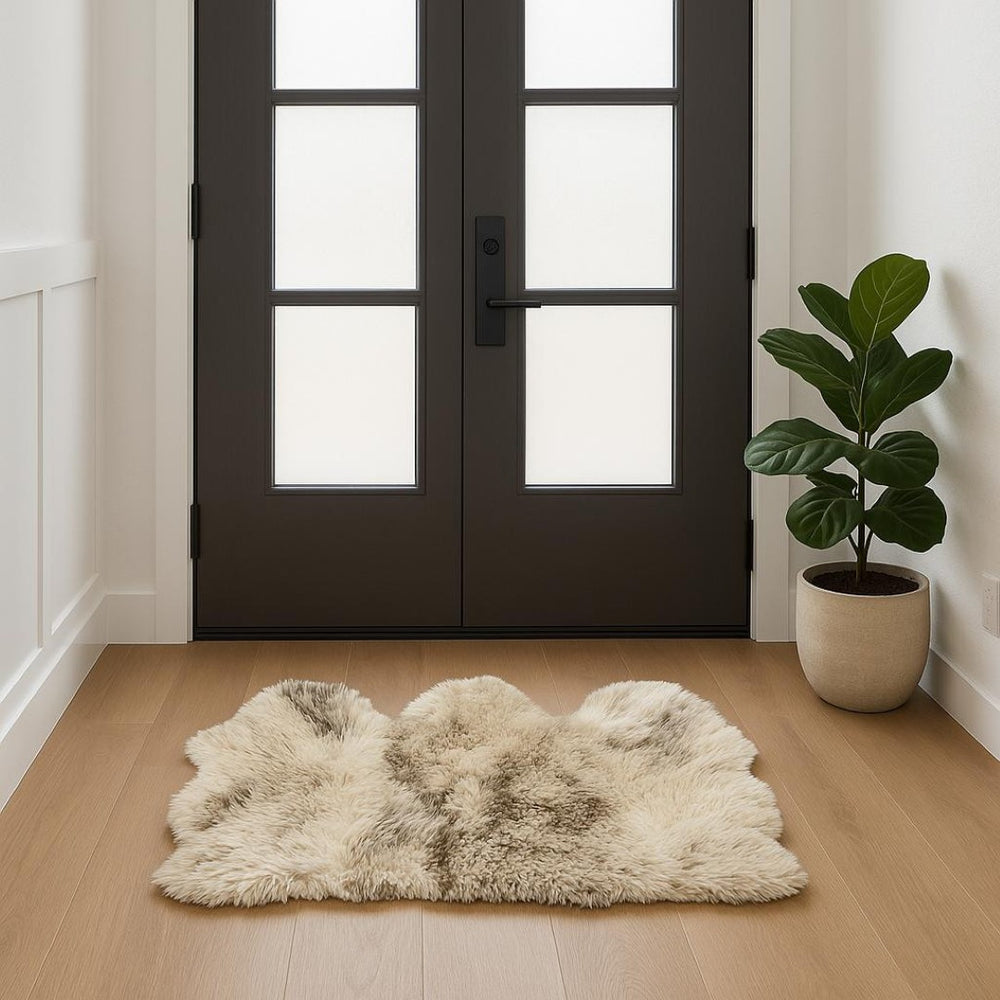 HomeRoots 3' Brown Ombre Natural Sheepskin Area Rug - Luxurious Handcrafted Comfort for Living Spaces & More 388531