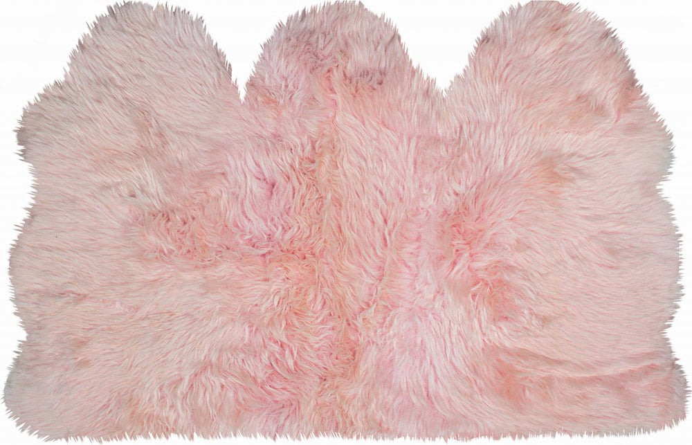Homeroots 3' X 5' Pink Natural Sheepskin Area Rug  Genuine Sheepskin 388532