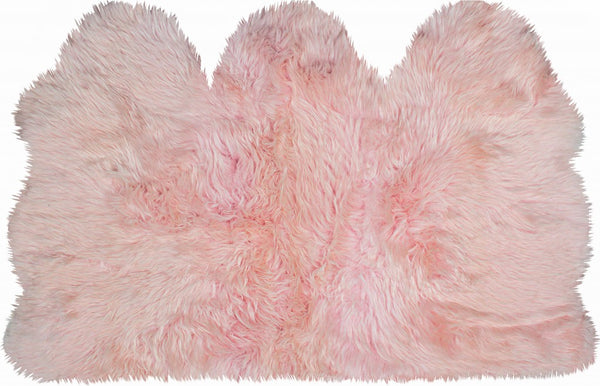 Homeroots 3' X 5' Pink Natural Sheepskin Area Rug  Genuine Sheepskin 388532
