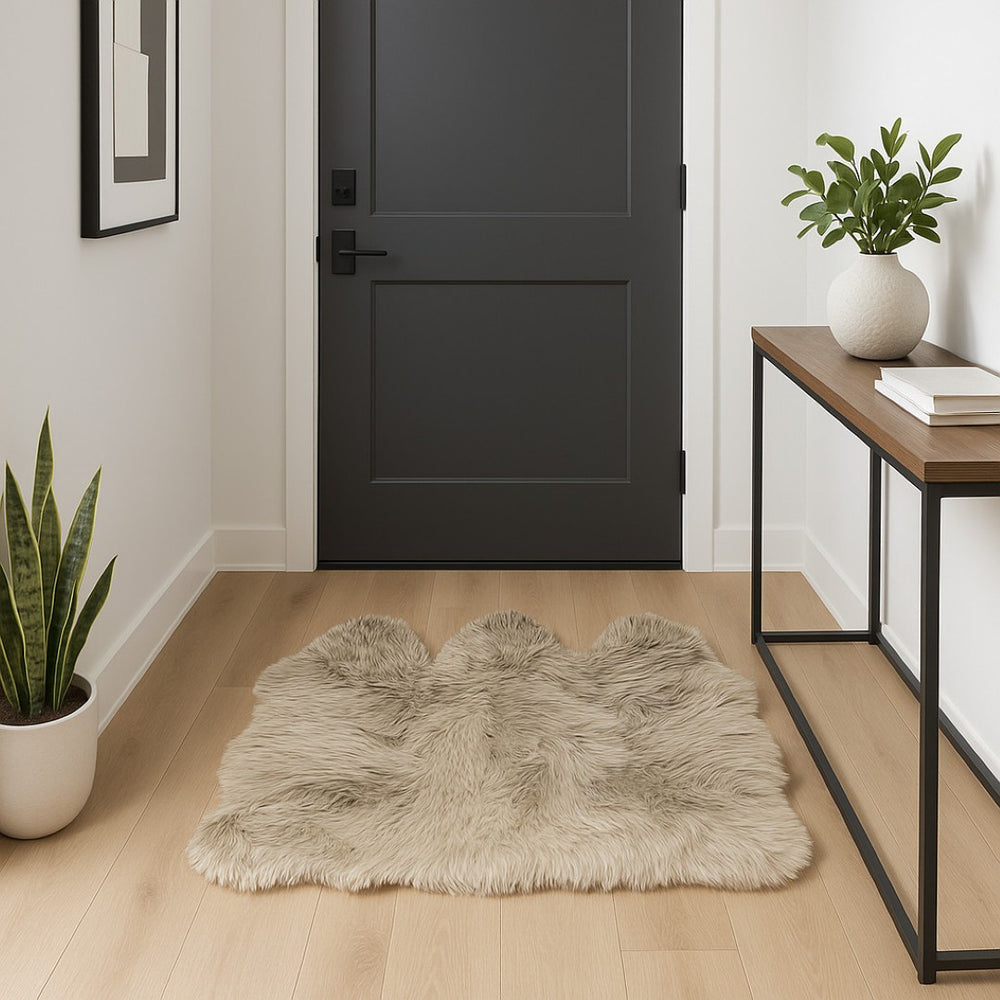 HomeRoots 3' X 5' Luxurious Taupe Natural Sheepskin Area Rug - Handcrafted, Soft, Unique & Durable Accent Piece 388533