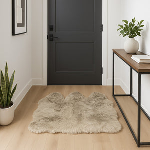 HomeRoots 3' X 5' Luxurious Taupe Natural Sheepskin Area Rug - Handcrafted, Soft, Unique & Durable Accent Piece 388533