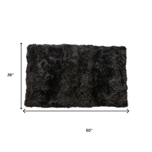 HomeRoots 3' X 5' Luxurious Black Natural Sheepskin Area Rug - Soft, Durable, and Versatile Home Decor Accent 388536