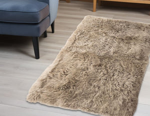 HomeRoots 3' X 5' Taupe Genuine Sheepskin Area Rug - Luxurious New Zealand Softness for Cozy Home Decor 388538