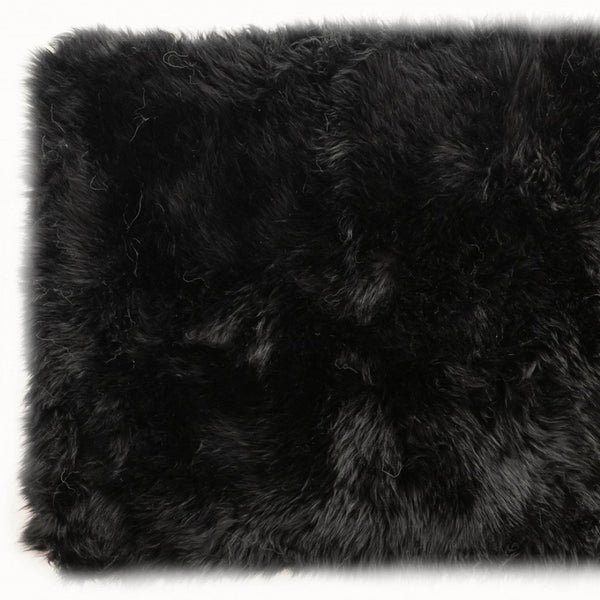 HomeRoots 2' X 5' Luxurious Black Natural Sheepskin Area Rug - Ultra-Plush Comfort for Home & Decor Style 388540