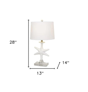 Homeroots Set Of Two 28" Clear And White Coastal Star Fish Table Lamps Coastal With White Drum Shades   388552