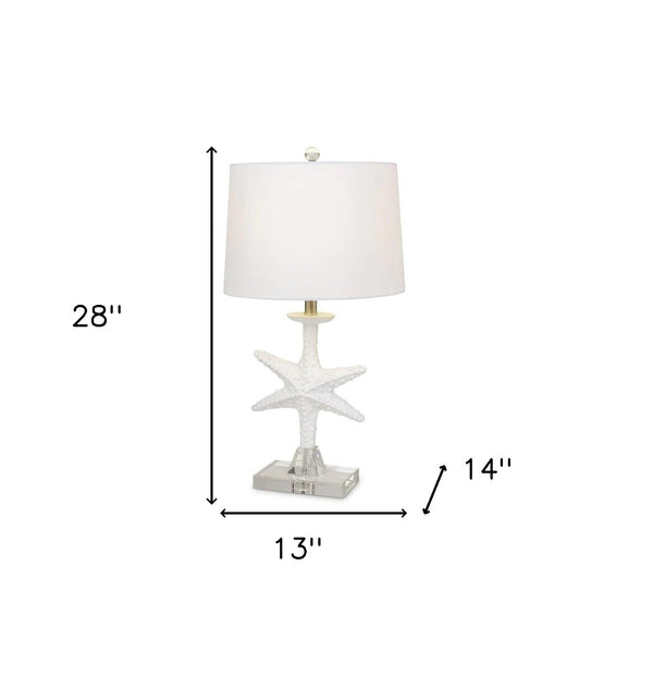 Homeroots Set Of Two 28" Clear And White Coastal Star Fish Table Lamps Coastal With White Drum Shades   388552