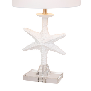 Homeroots Set Of Two 28" Clear And White Coastal Star Fish Table Lamps Coastal With White Drum Shades   388552