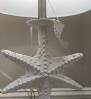 Homeroots Set Of Two 28" Clear And White Coastal Star Fish Table Lamps Coastal With White Drum Shades   388552