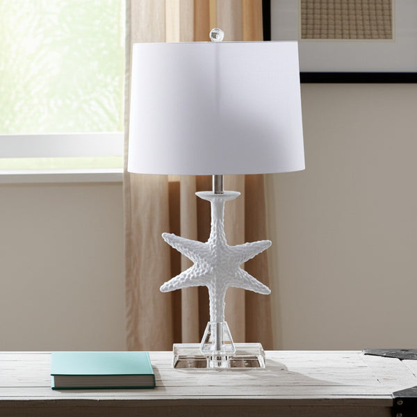 HomeRoots Set of Two 28" Coastal Starfish Table Lamps with White Drum Shades for Beachy Home Decor Bliss 388552
