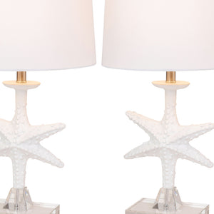 Homeroots Set Of Two 28" Clear And White Coastal Star Fish Table Lamps Coastal With White Drum Shades   388552
