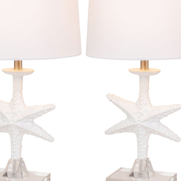 Homeroots Set Of Two 28" Clear And White Coastal Star Fish Table Lamps Coastal With White Drum Shades   388552