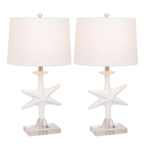 Homeroots Set Of Two 28" Clear And White Coastal Star Fish Table Lamps Coastal With White Drum Shades   388552