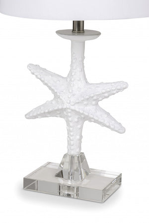 Homeroots Set Of Two 28" Clear And White Coastal Star Fish Table Lamps Coastal With White Drum Shades   388552