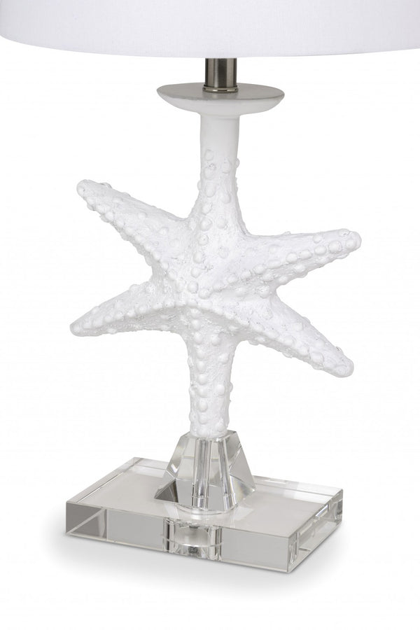 Homeroots Set Of Two 28" Clear And White Coastal Star Fish Table Lamps Coastal With White Drum Shades   388552
